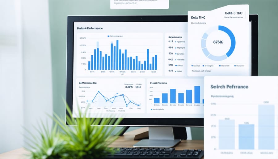 Smartphone and tablet displaying website analytics and performance metrics